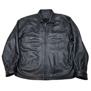 Golden Bear Leather Jacket‎ Mens 2XL Black Bomber Zip Collared VTG Soft!